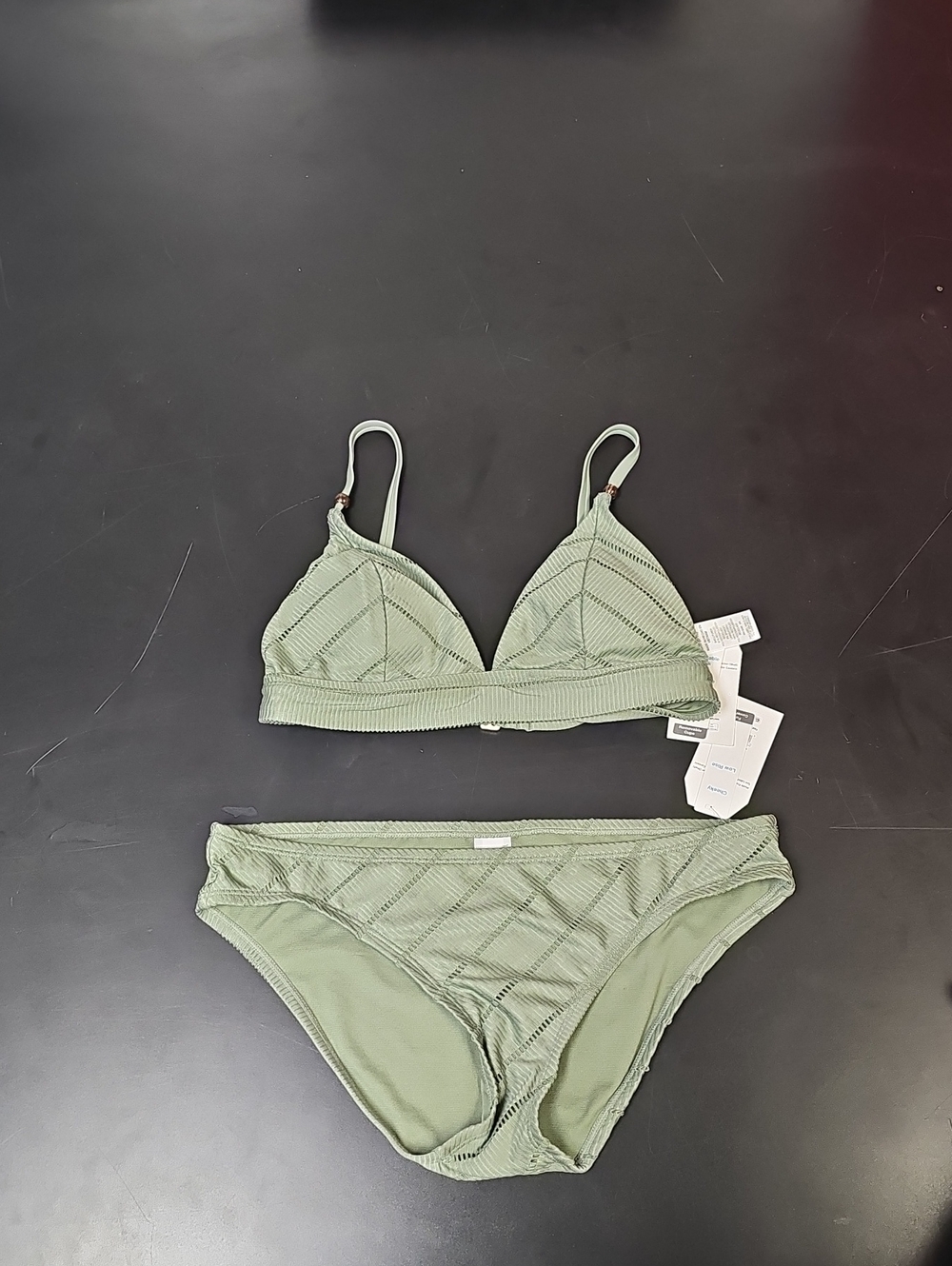 Time and Tru Light Olive Green Ribbed Bralette Bikini Set